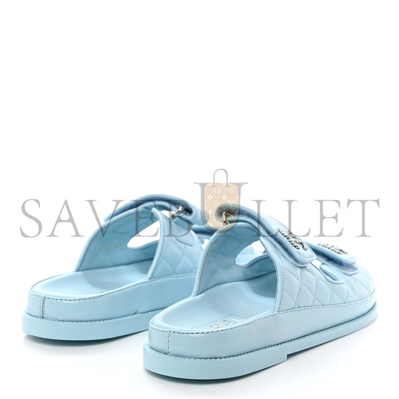 CHANEL LAMINATED LAMBSKIN QUILTED VELCRO DAD CHAIN CC SLIDE SANDALS 